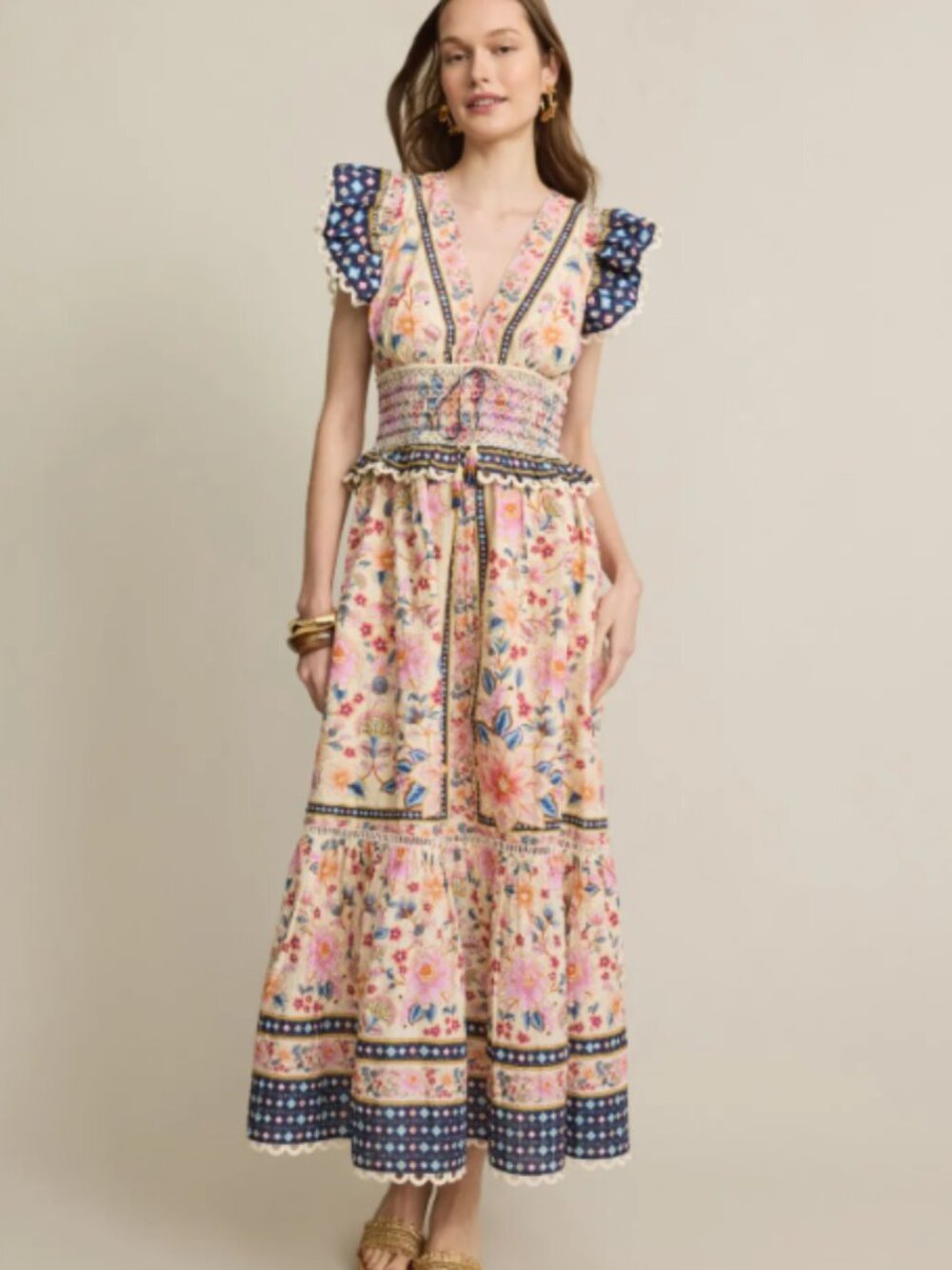 RTR-211 FARM Rio Superbloom Tapestry Cream Maxi Dress